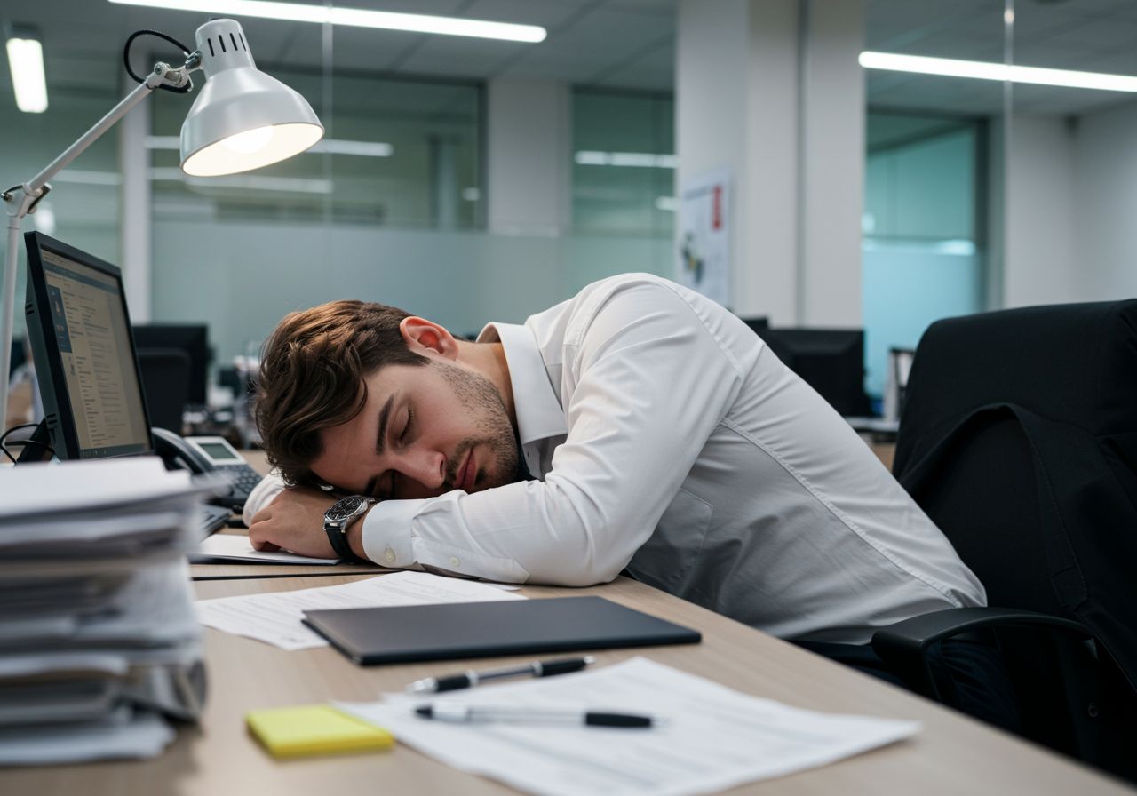 Мужчина спит на рабочем месте